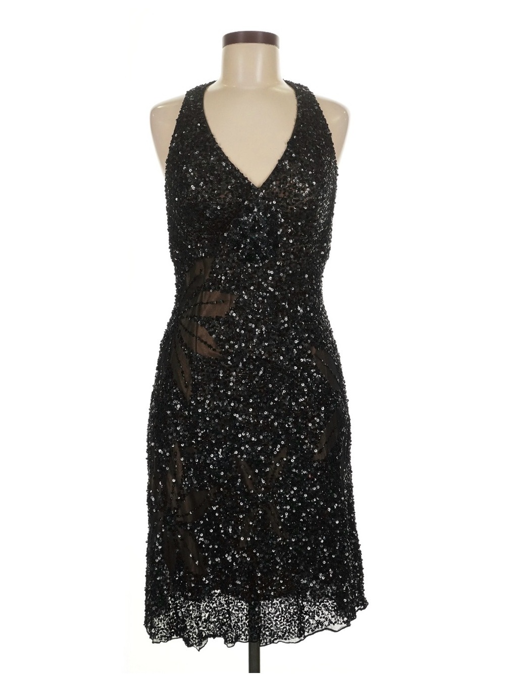 Adrianna Papell Black Sequin V-Neck Mini Dress